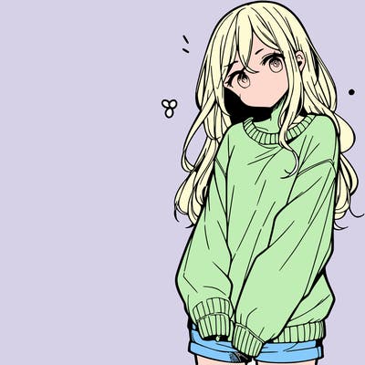 manga teen girl  in a sweater and baggy pants