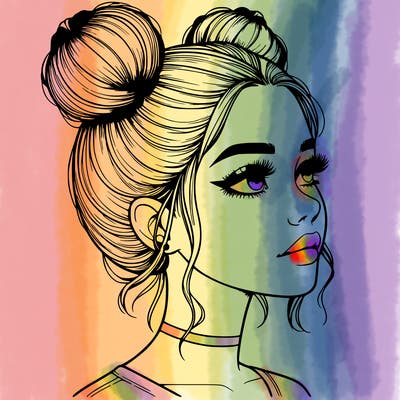 realistic girl with buns on the top of her head