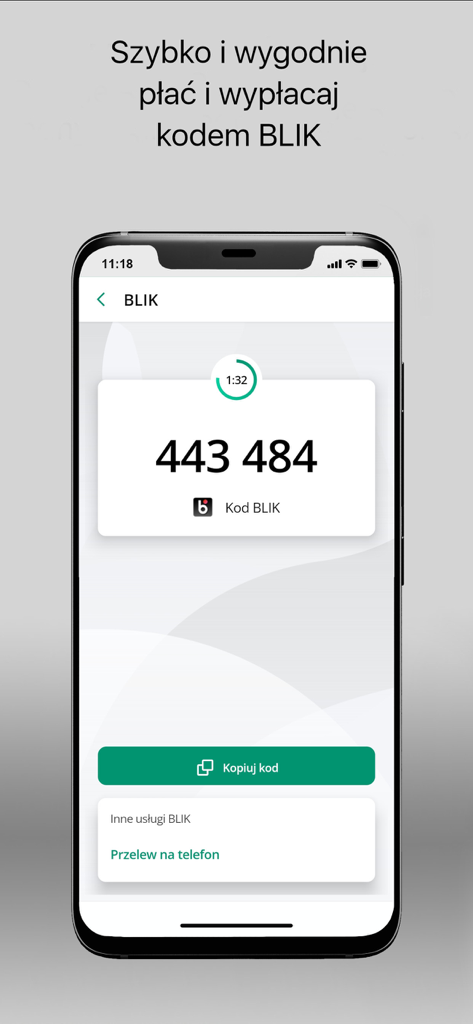 Express Bank - Express Bank mobile app screen displaying a six digit BLIK code for fast and secure payments and withdrawals