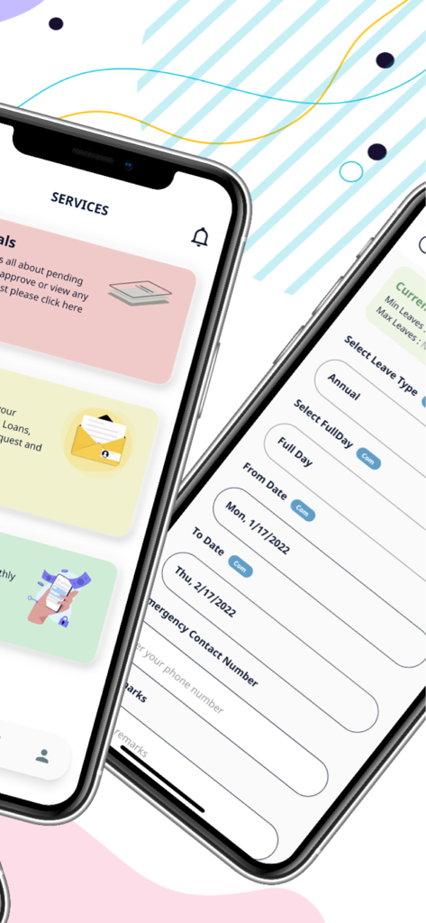 PeopleQlik HR System - PeopleQlik HR System mobile app screens for leave management and HR services