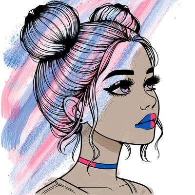 realistic girl with buns on the top of her head