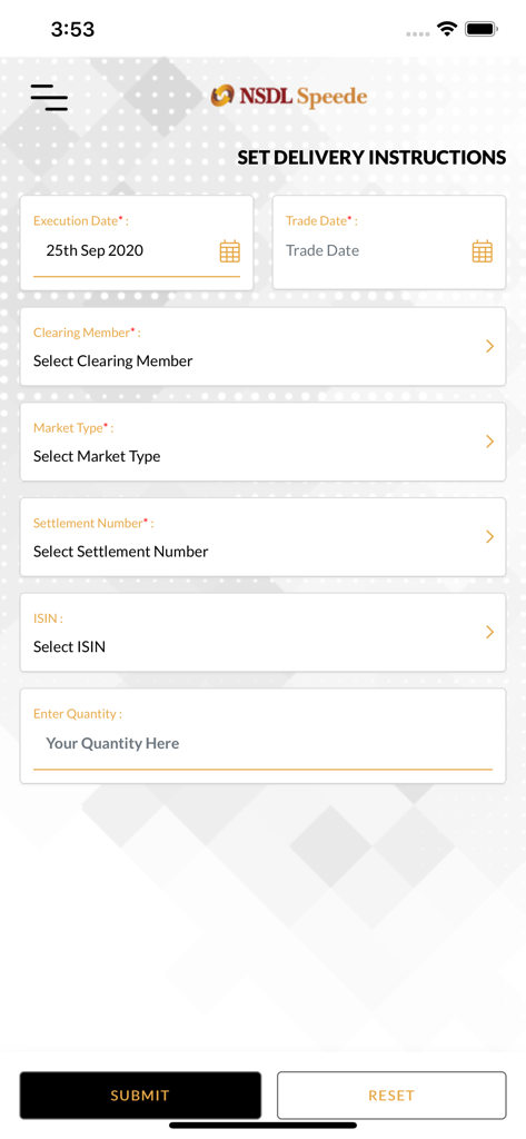 NSDL Speede App - NSDL Speede app interface for setting delivery instructions