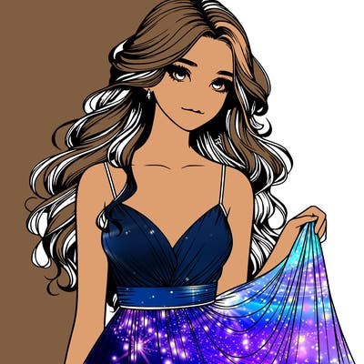realistic girl in flowy silky prom dress