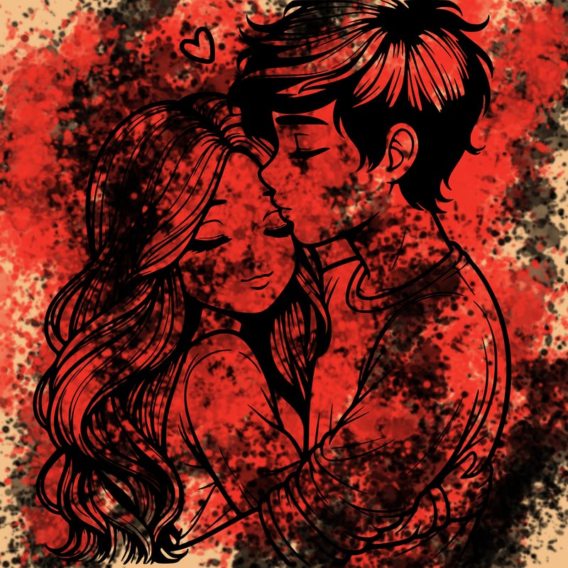 a realistic couple boy and girl hugging and kissing