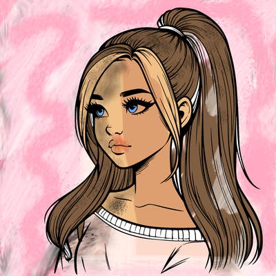 realistic girl with a high ponytail
