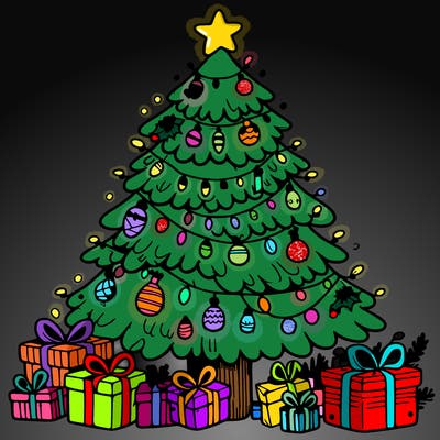 christmas tree with presents under it