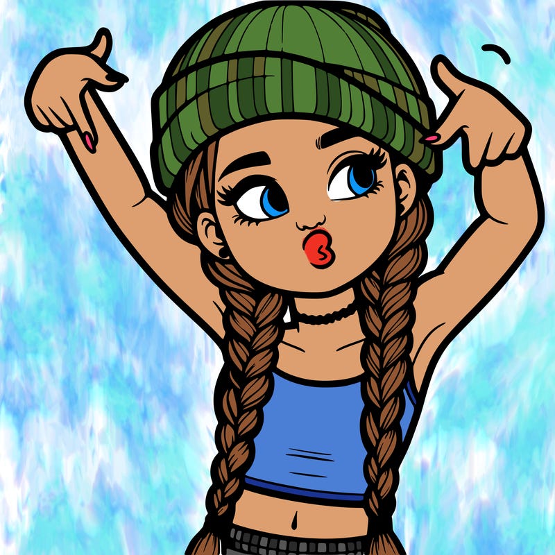 realistic teenage girl with braids and a beanie and crop top doing 🫶🏼