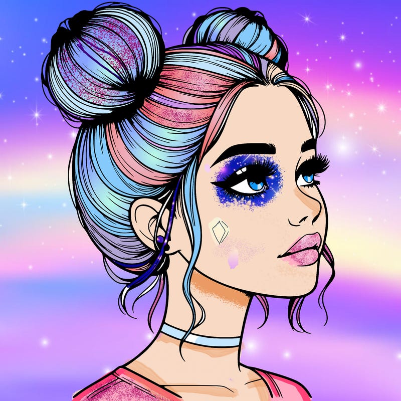 realistic girl with buns on the top of her head