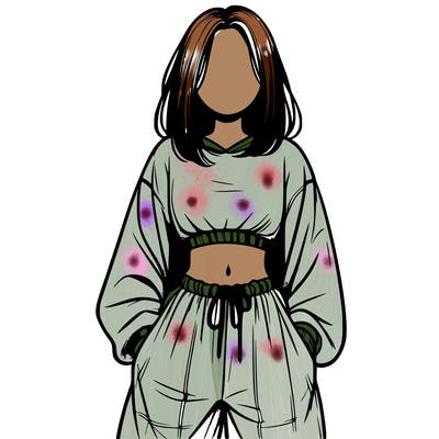 realistic girl faceless with baggy pants and a crop top