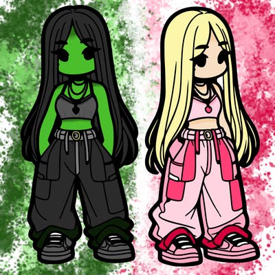 girl in baggy pants crop top and long hair