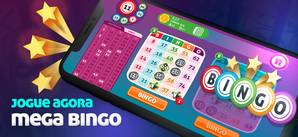 Mega Bingo Online - Screenshot del gioco Mega Bingo Online che mostra più cartelle del bingo e grafiche colorate su un dispositivo mobile.