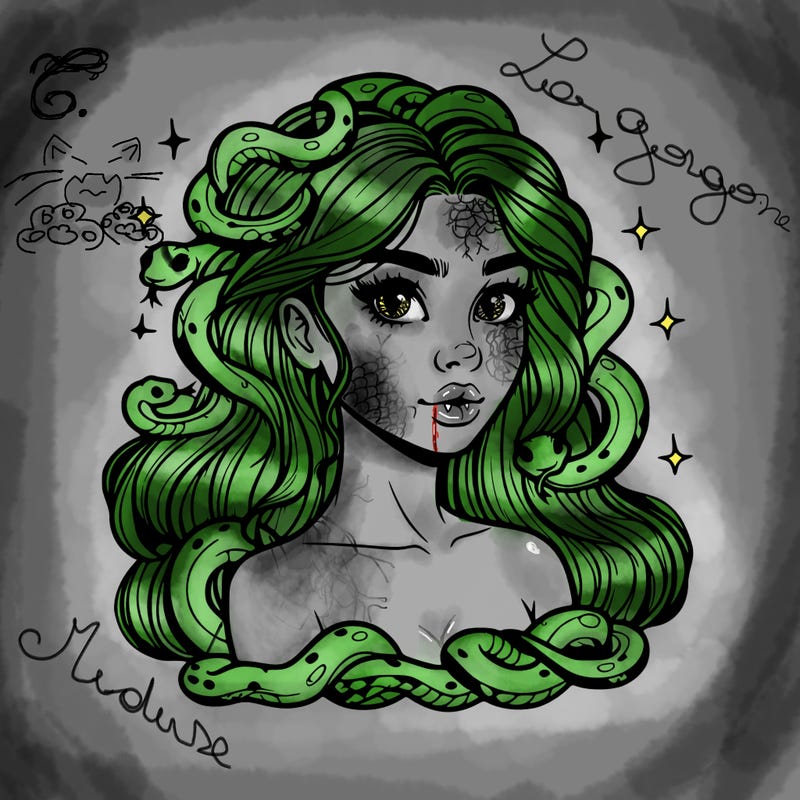 realistic girl with snakes as hair