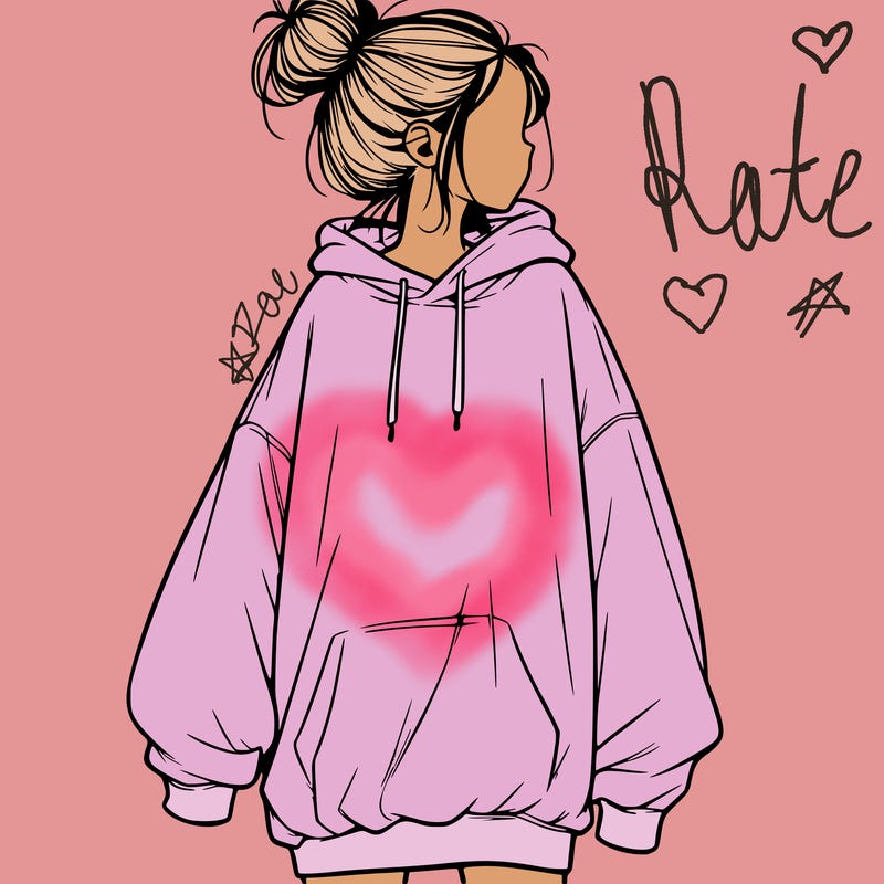 realistic girl with a oversized sweatshirt on and a bun