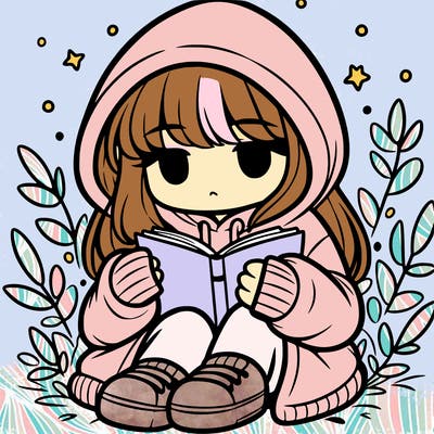 girl in oversized hoodie reading a book