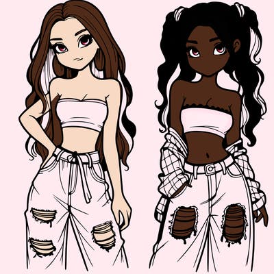 2 girls in crop tops and baggy jeans ripped