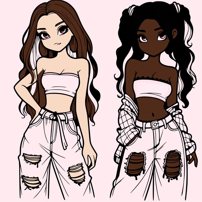 2 girls in crop tops and baggy jeans ripped