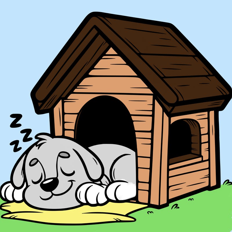 dog sleeping in his doghouse