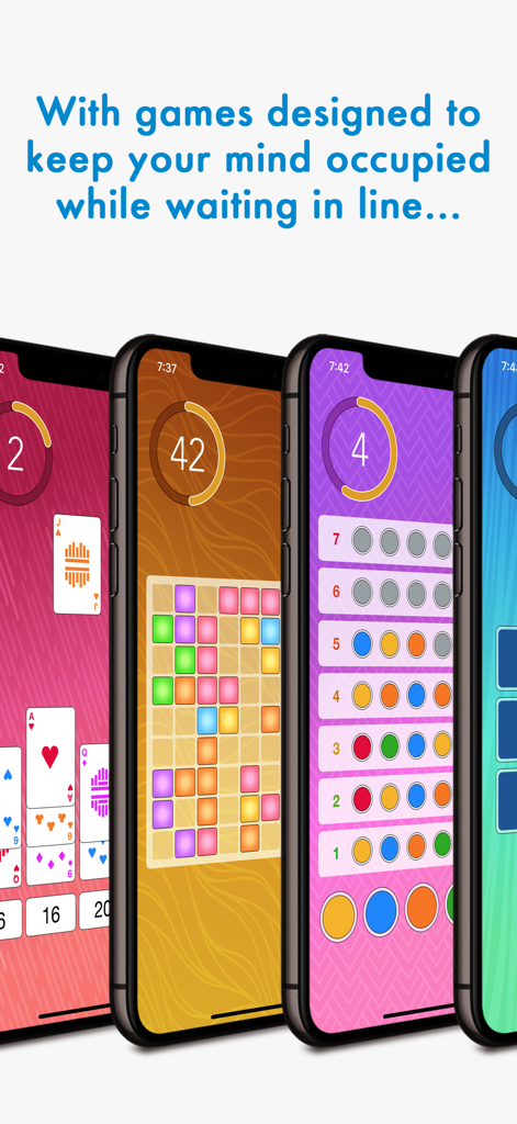 Brain Arcade - Multiple smartphones displaying various logic and brain games from the Brain Arcade app collection.