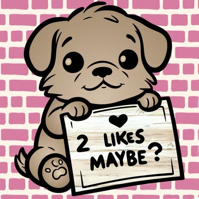 a puppy holding a sign that says 2 likes maybe?