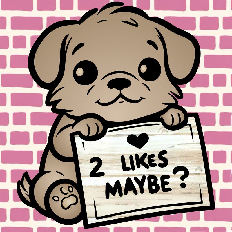 a puppy holding a sign that says 2 likes maybe?