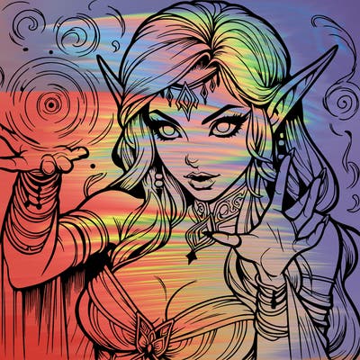 realistic scary beautiful elf sorceress casting spell