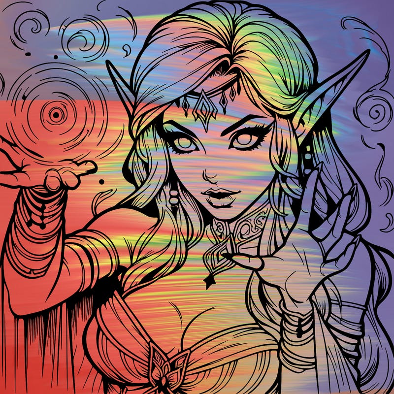 realistic scary beautiful elf sorceress casting spell