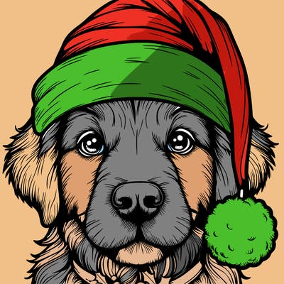 realistic dog with a christmas hat