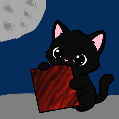 a small cat with a blank sheet of paper in its hand. the cat is sooooooo cute!