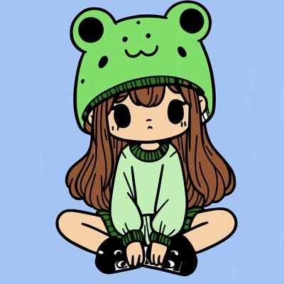 a girl wearing a frog hat and some frog socks