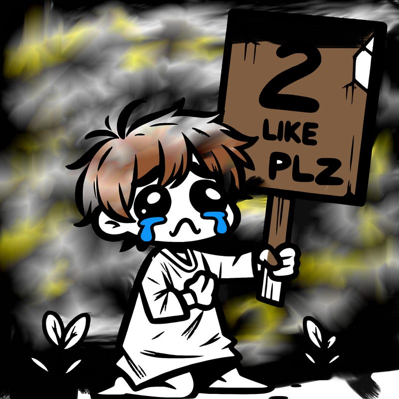 small poor toddler crying with sign that says 2 like plz
