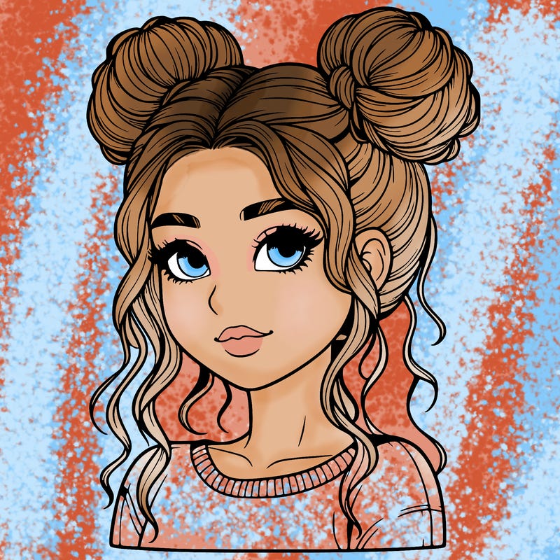 realistic girl with two buns in her hair