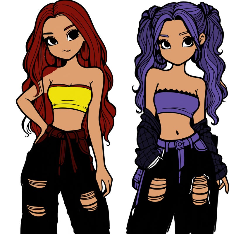 2 girls in crop tops and baggy jeans ripped