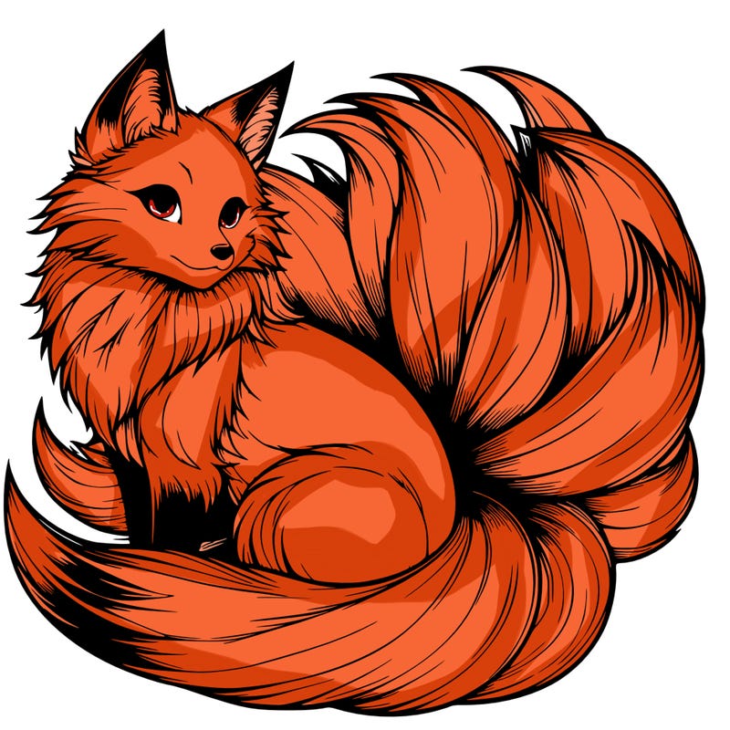 realistic detailed 9 tailed anime fox