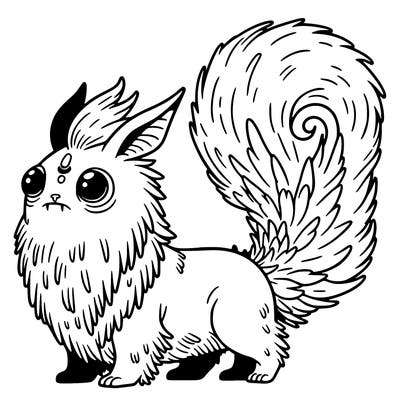 a weird mythical creature with a big fluffy tail