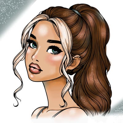 realistic girl with a ponytail on her hair and lips