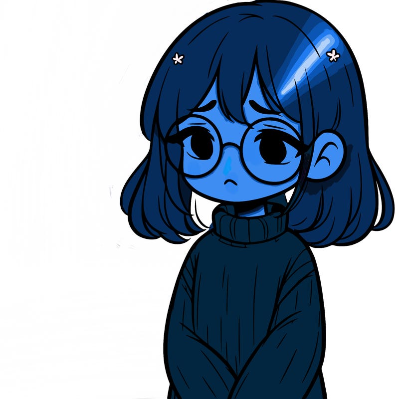 sad girl with glasses in a sweater