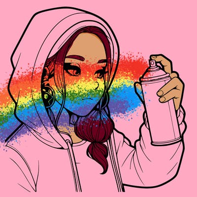 a realistic girl, spray painting