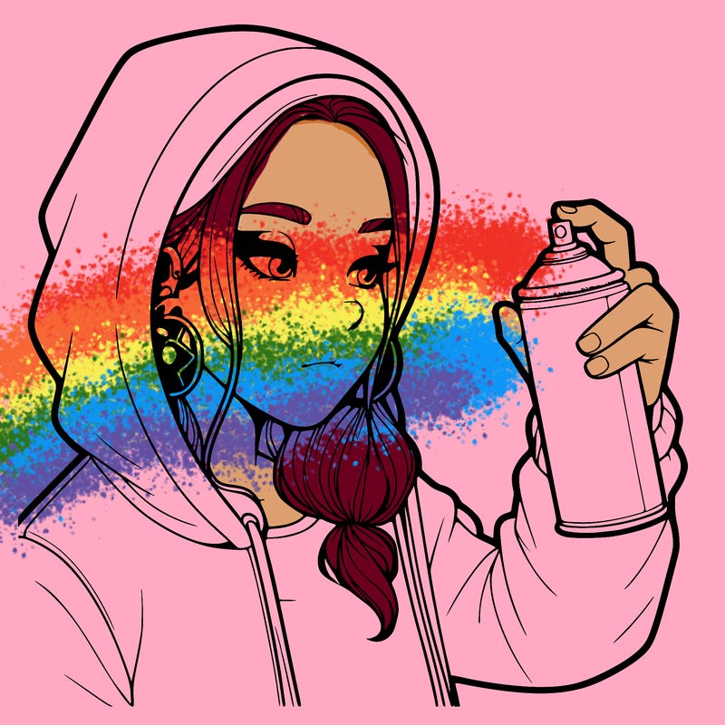 a realistic girl, spray painting