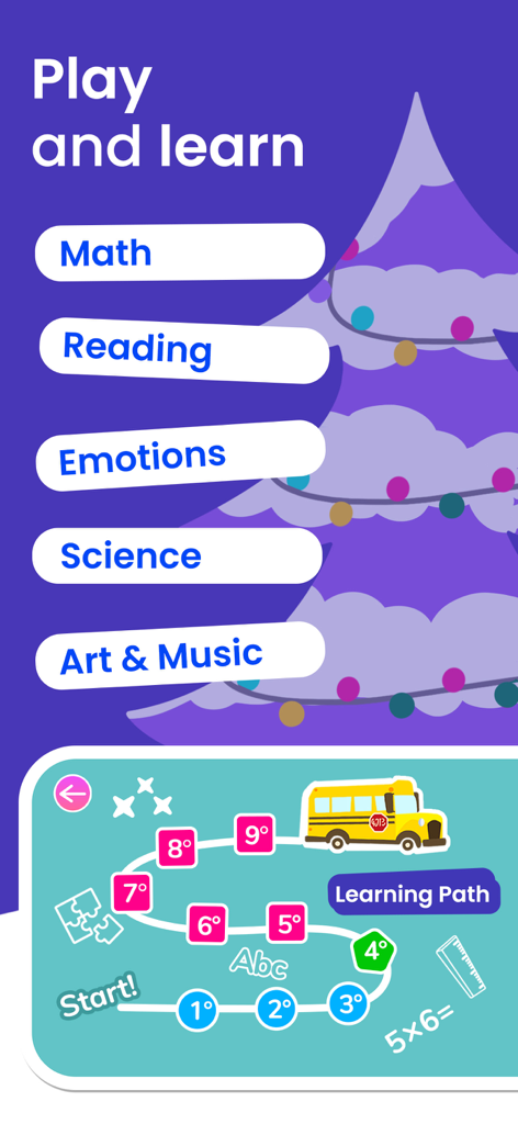 Smart Tales ® Learning Games - Smart Tales app screen showing educational subjects like math and science with a gamified learning path