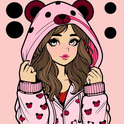 realistic girl in a animal pjs hoodie