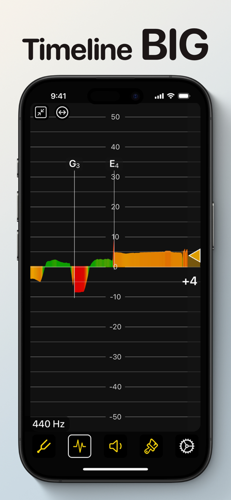UniTuner Pro - Chromatic Tuner - UniTuner Pro app interface showing the high precision pitch timeline visualization
