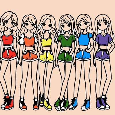 a group of girls wearing crop tops and shorts