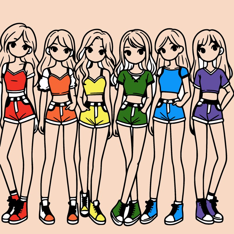 a group of girls wearing crop tops and shorts
