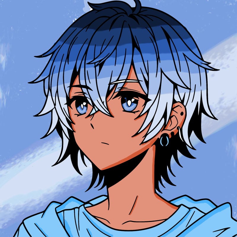 anime boy shoulder length hair and pierced ears