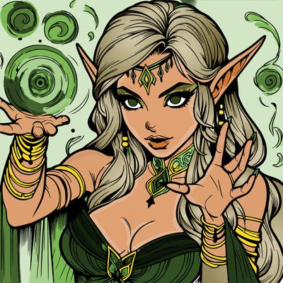 realistic scary beautiful elf sorceress casting spell