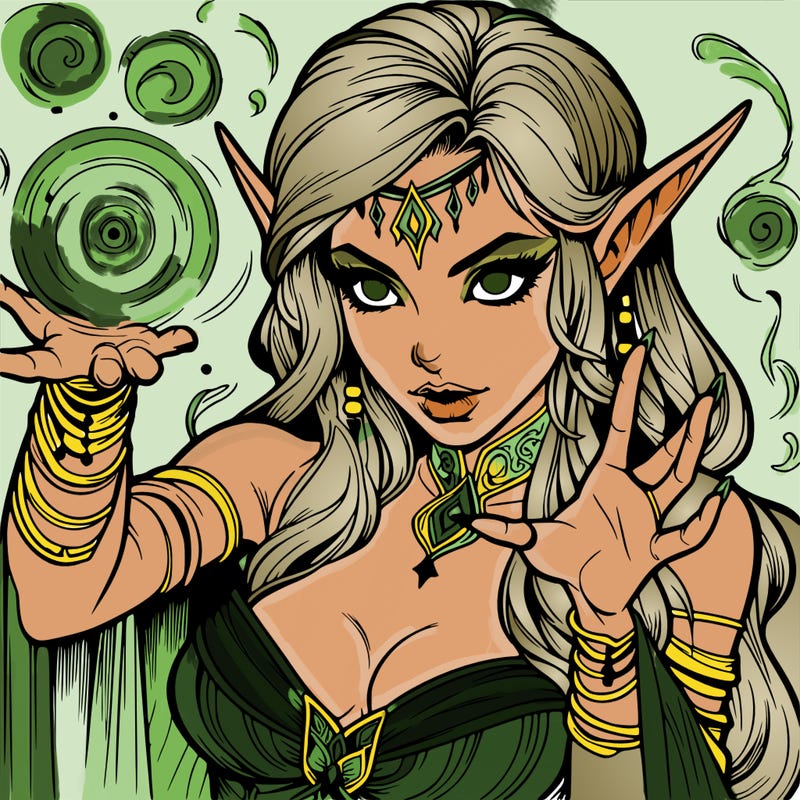 realistic scary beautiful elf sorceress casting spell