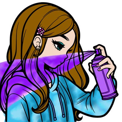 a realistic girl spray painting