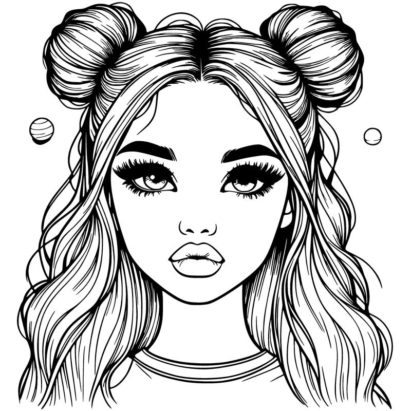 realistic girl with spacebuns and lips