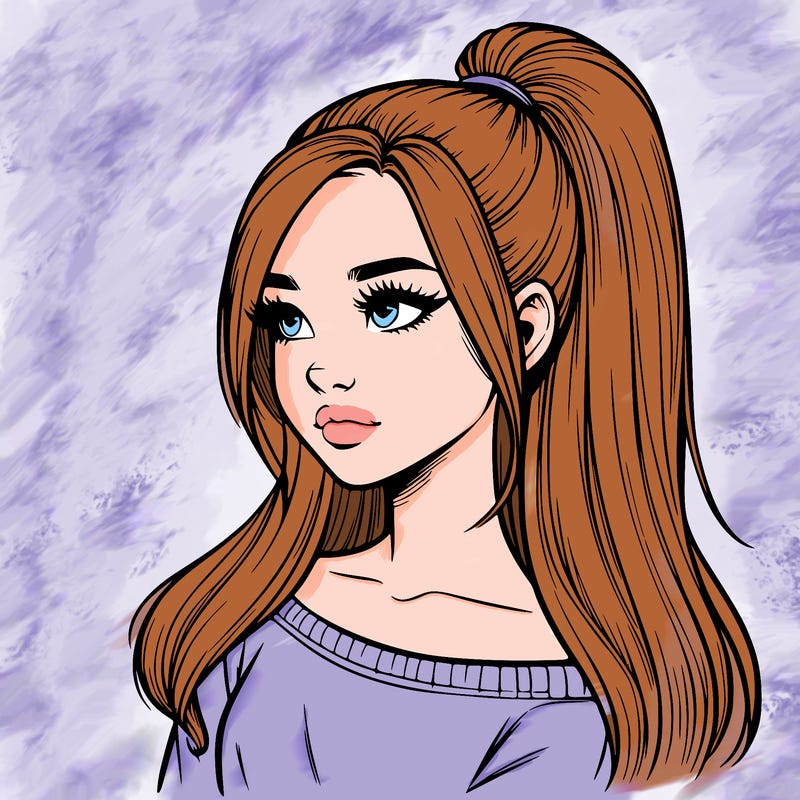 realistic girl with a high ponytail