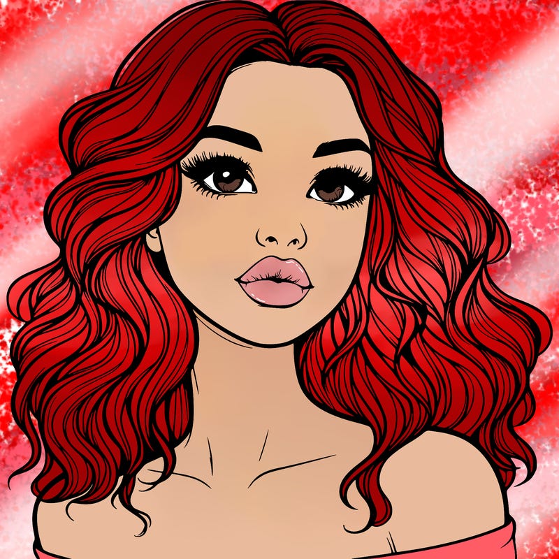 realistic girl with wavy hair and lips